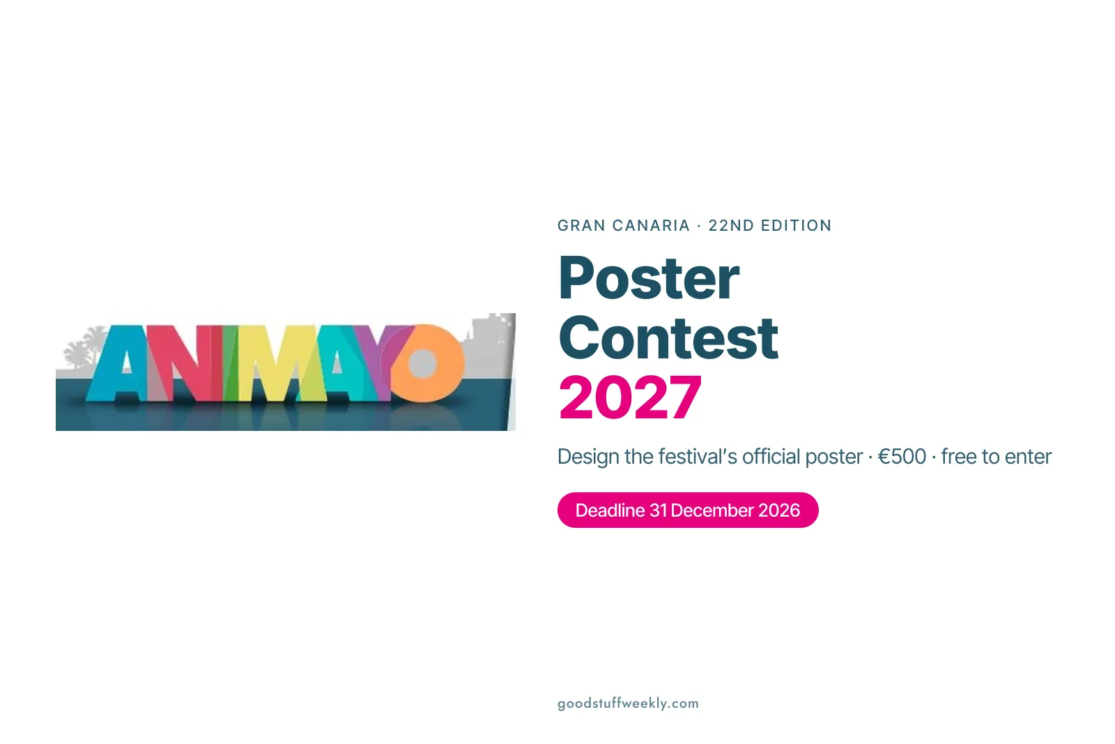 Colourful Animayo festival logo beside the title Poster Contest 2027 and the deadline