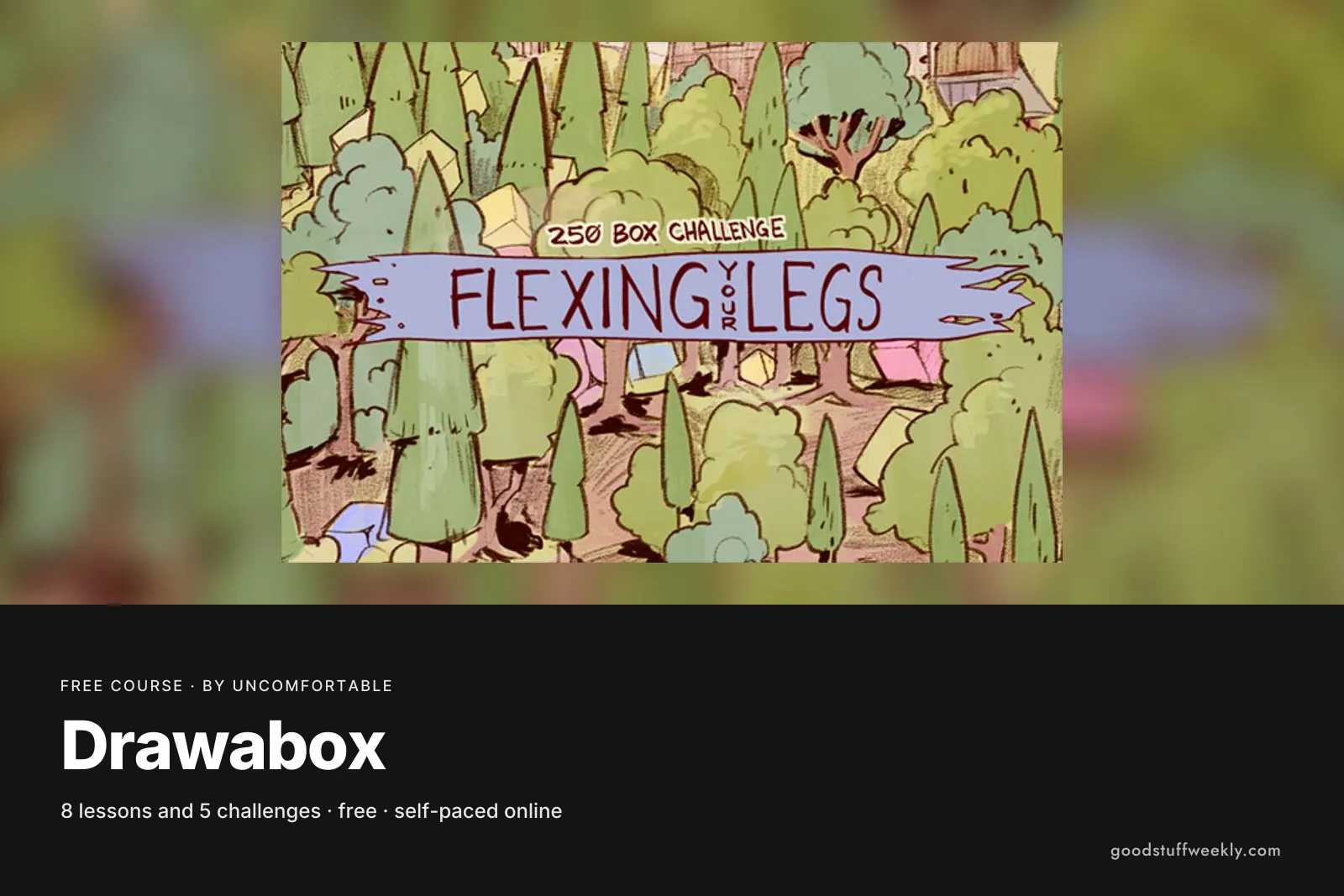 Hand-drawn banner from the Drawabox 250 Box Challenge over an illustrated forest