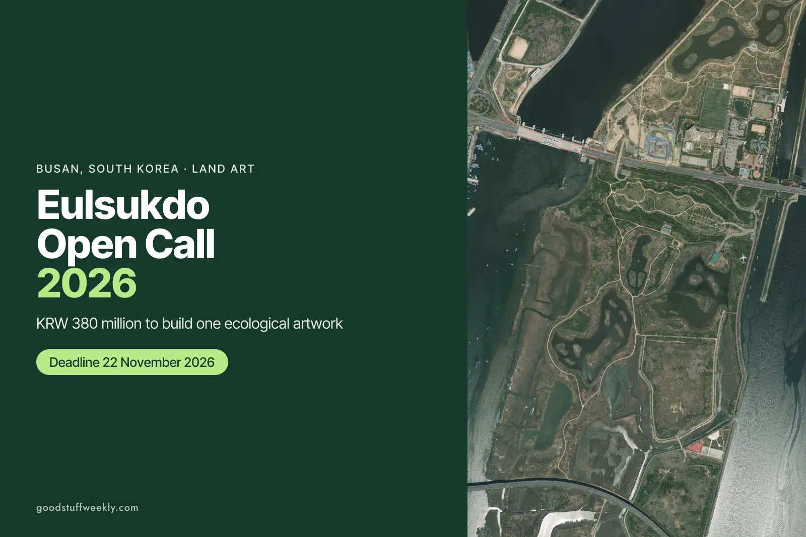 An aerial view of Eulsukdo island and its wetlands at the mouth of the Nakdong River in Busan