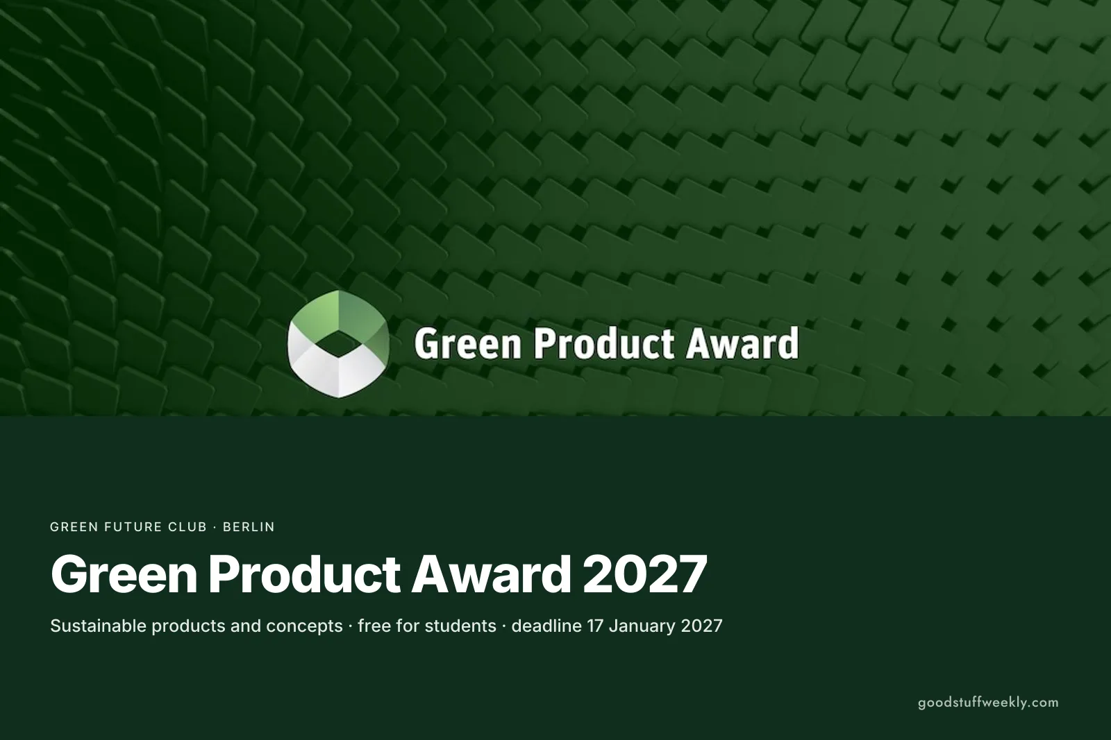 The Green Product Award logo on a dark green textured background
