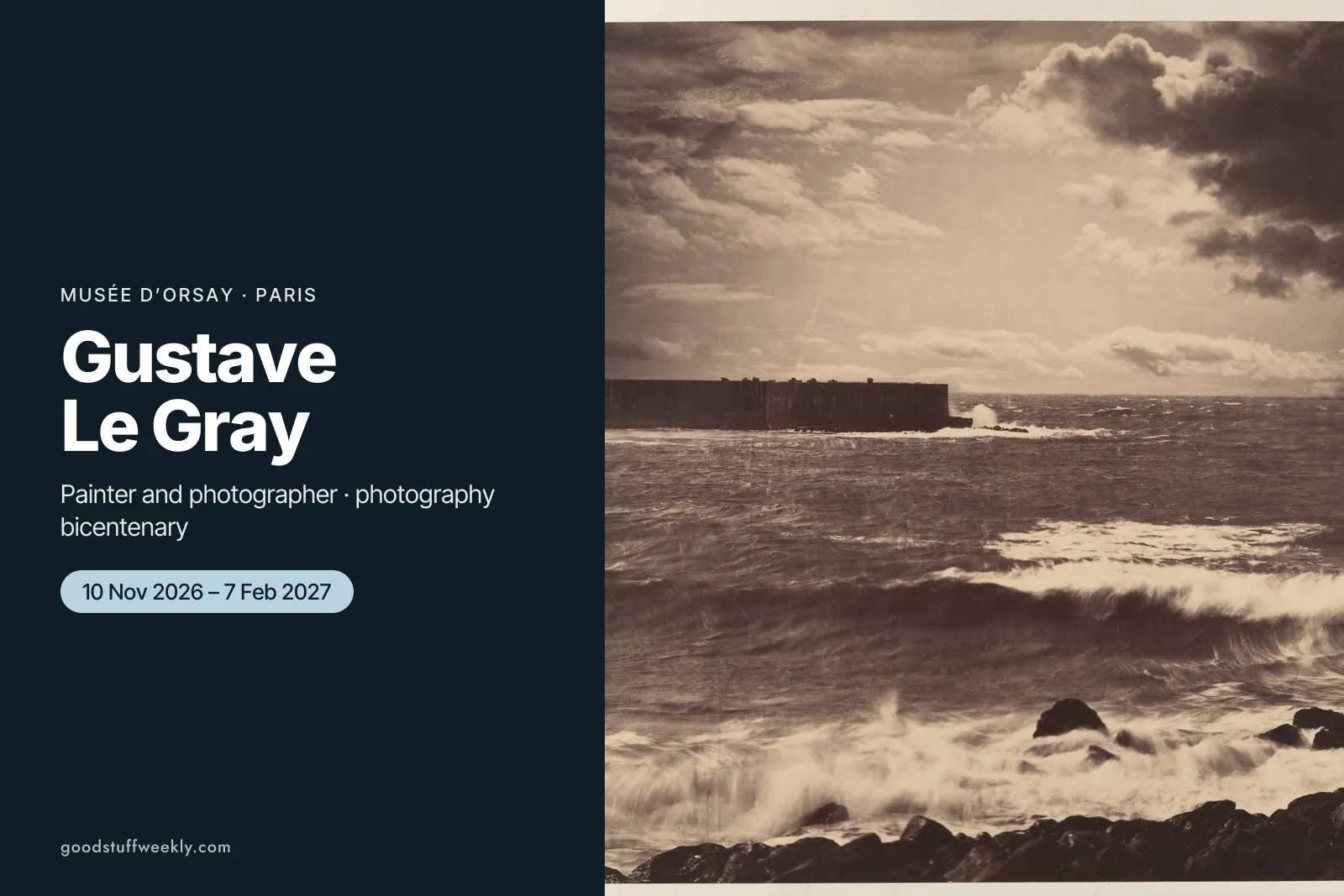 Gustave Le Gray's photograph The Great Wave, Sète, with waves breaking under dramatic clouds