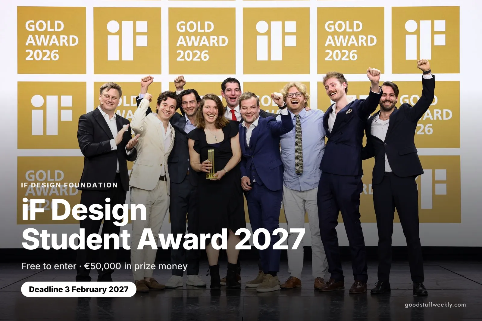 iF Design Award winners celebrating on stage, with the title iF Design Student Award 2027