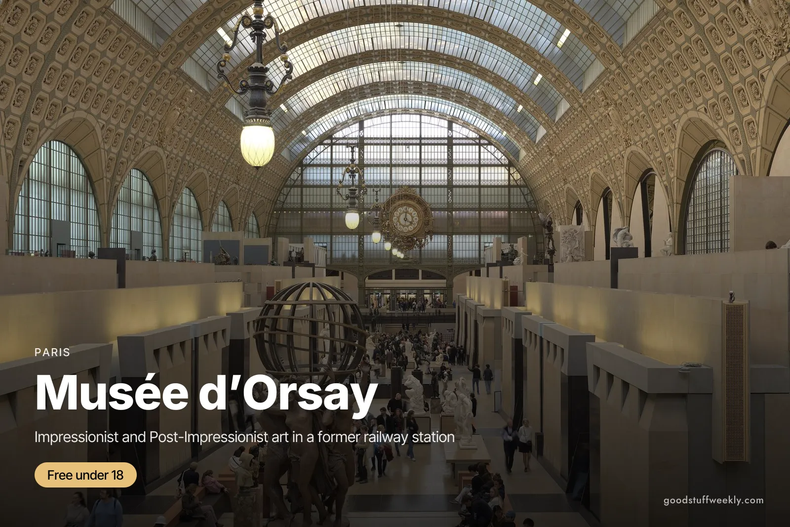 The main hall of the Musée d'Orsay, a former railway station, with its glass vault, sculptures and great clock