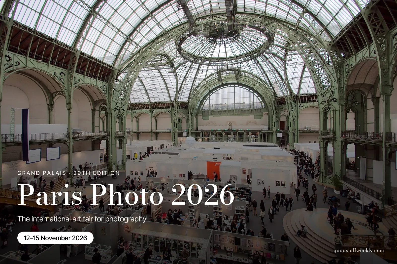 Gallery stands under the glass roof of the Grand Palais during Paris Photo