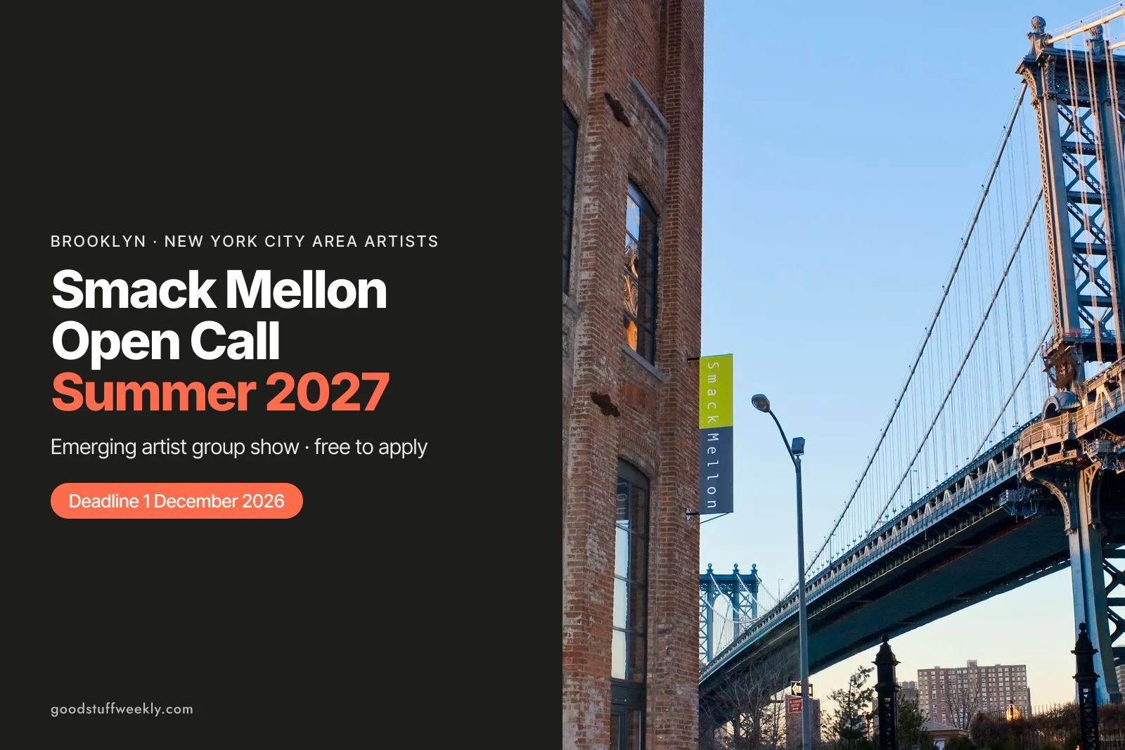 The Smack Mellon building in DUMBO, Brooklyn, beside the Manhattan Bridge