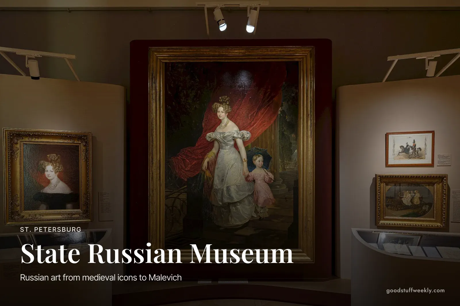 Gallery of 19th-century portraits in gilded frames at the State Russian Museum