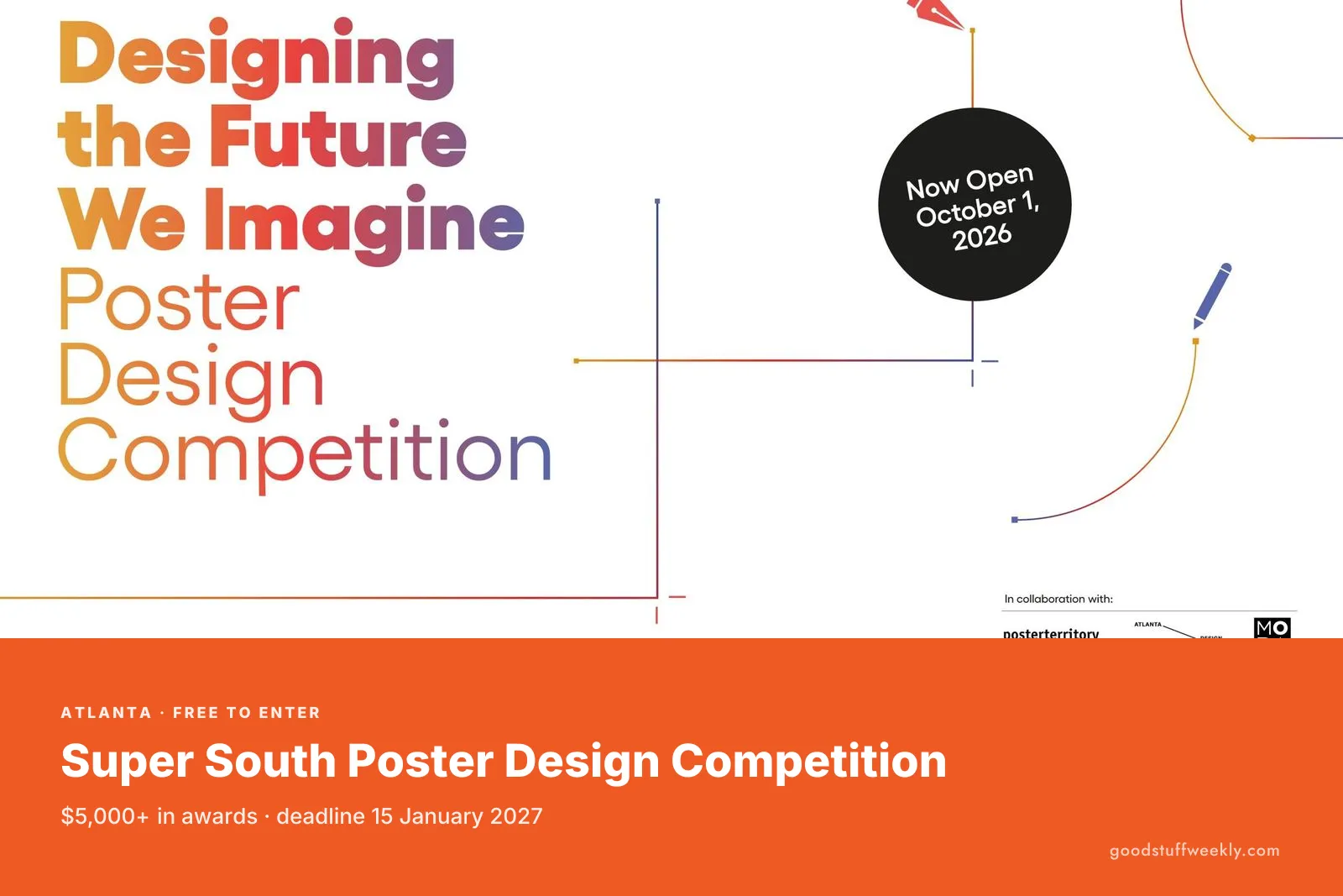 Super South poster artwork reading Designing the Future We Imagine, above an orange band with the title