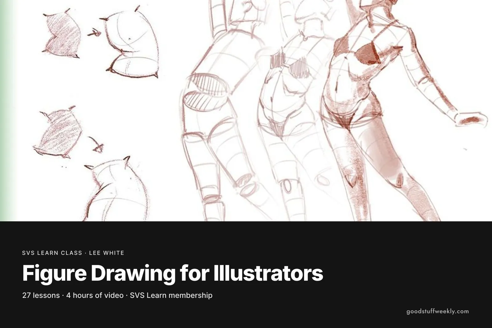 Red pencil studies of figures built from simple shapes, for SVS Figure Drawing for Illustrators