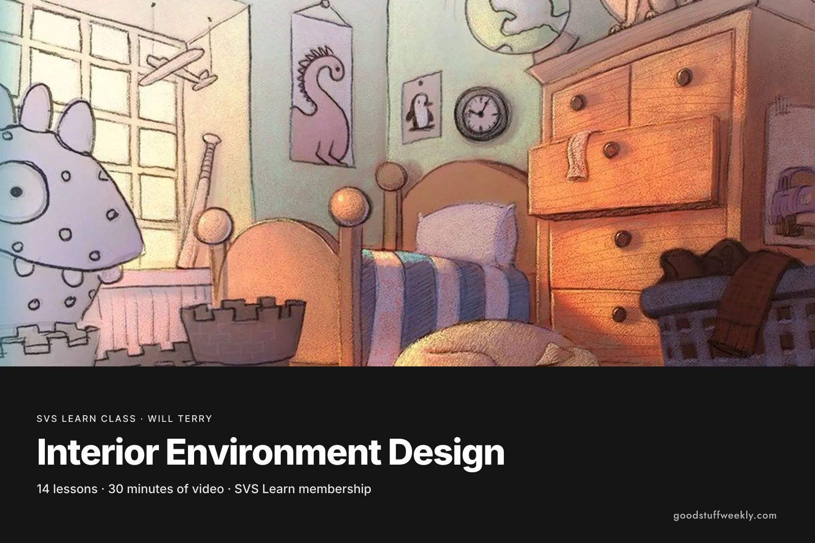 A painted child's bedroom with a sleeping dog and toys, for SVS Interior Environment Design