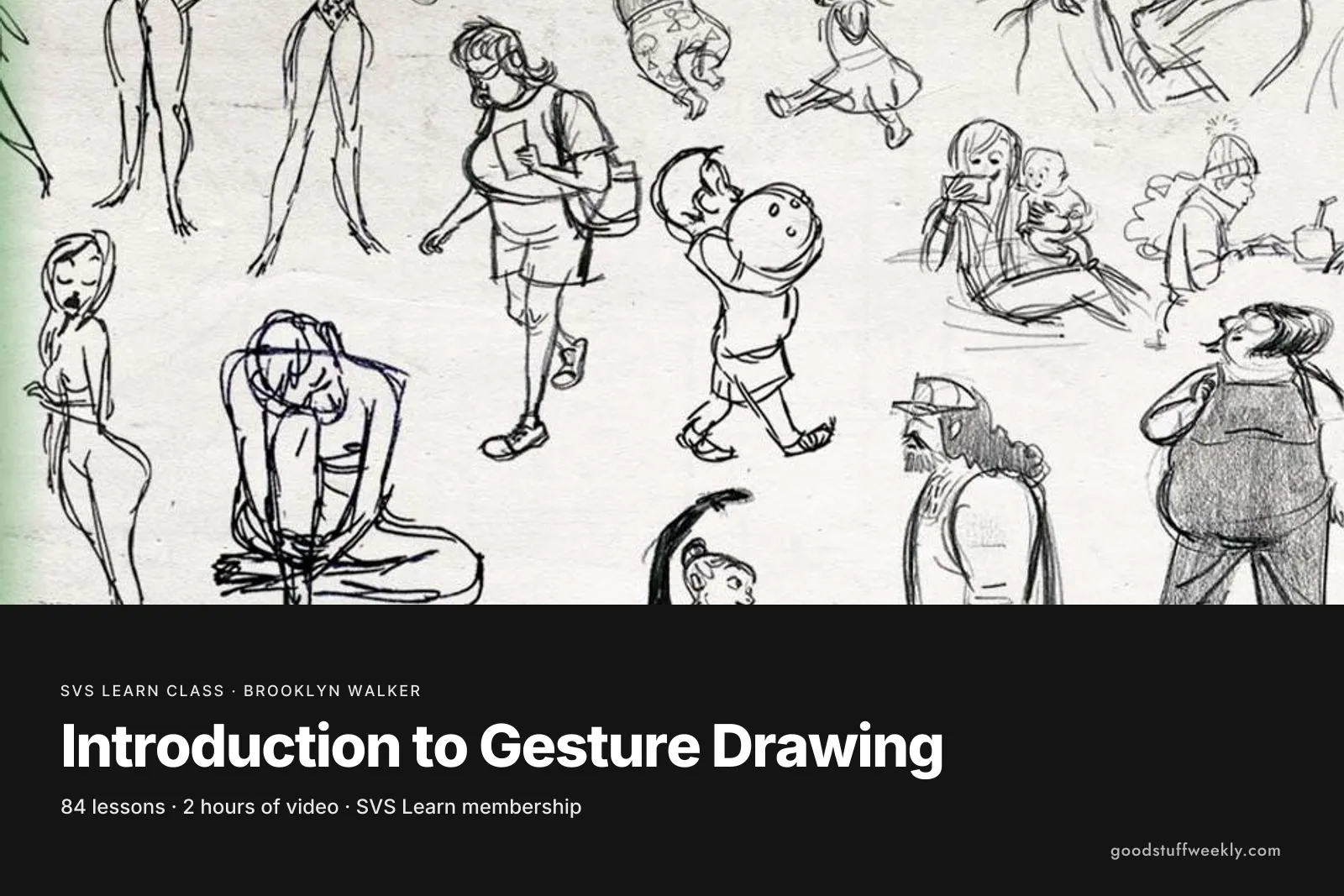 A page of quick gesture sketches of people in different poses, for SVS Introduction to Gesture Drawing
