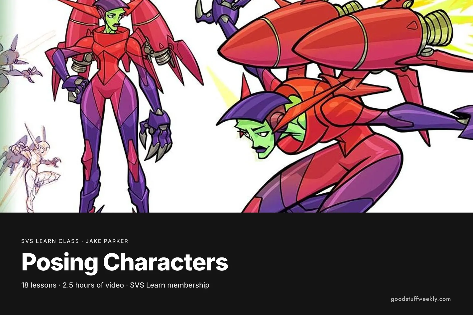 A red armoured character drawn in several dynamic poses, for SVS Posing Characters