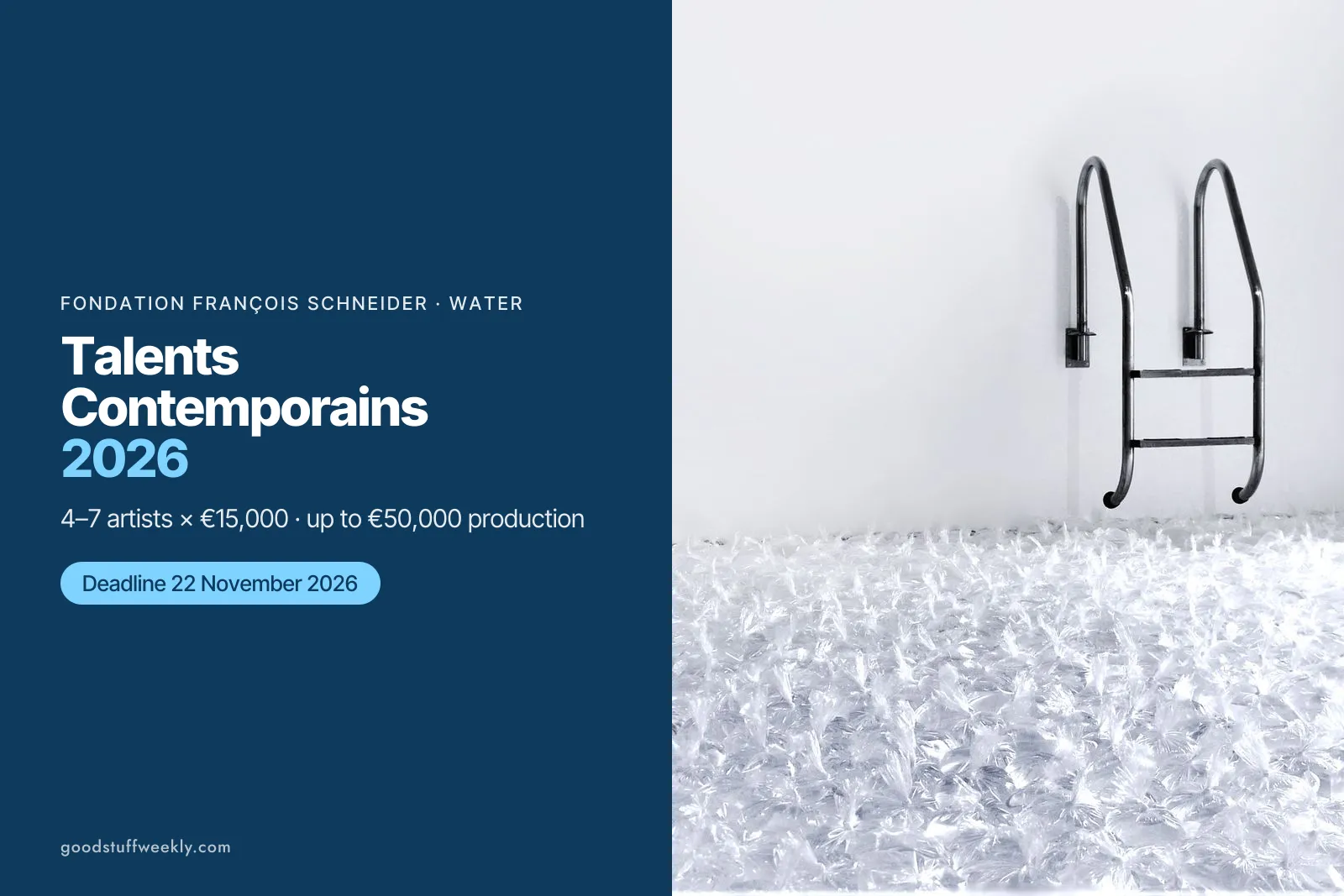 A pool ladder above a white floor covered in crystal-like shapes, a past work from the Talents Contemporains collection