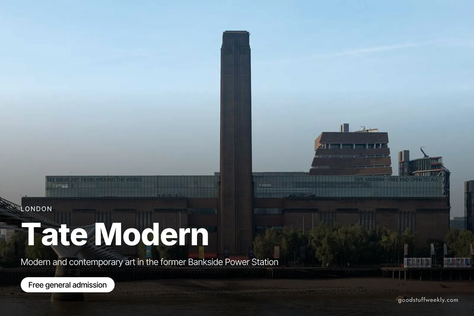 Tate Modern's chimney and Bankside Power Station building by the Thames