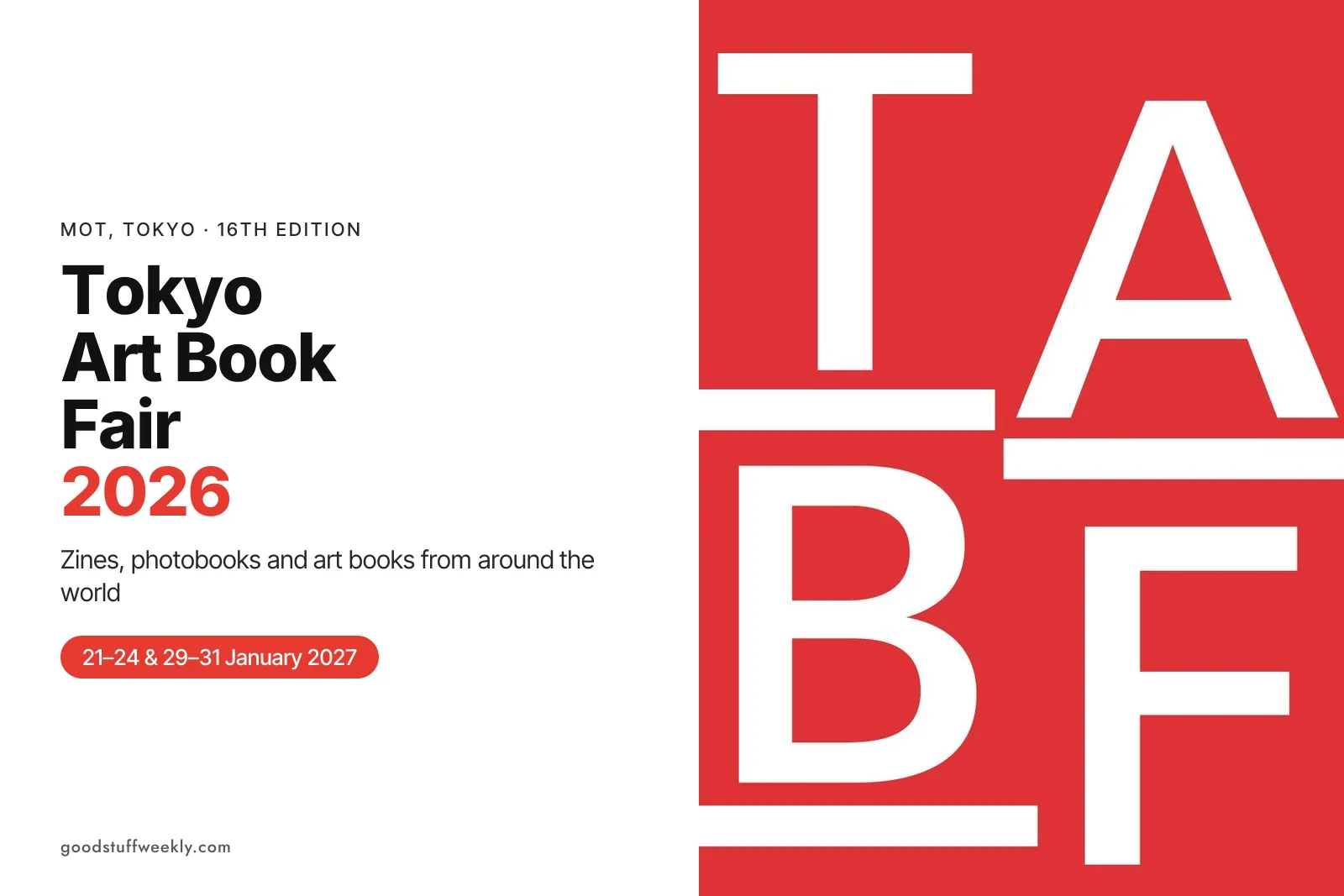 The red Tokyo Art Book Fair logo, TABF, beside the title Tokyo Art Book Fair 2026