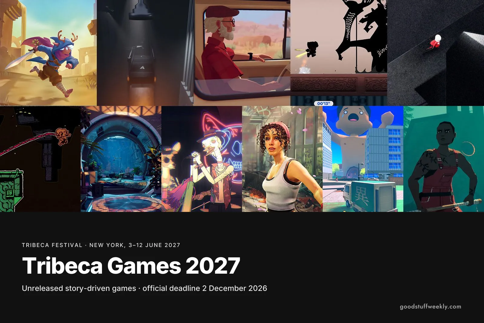 A grid of key art from the games selected for Tribeca Games 2026