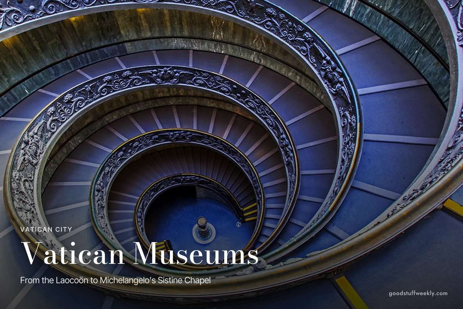 The Bramante spiral staircase at the Vatican Museums seen from above